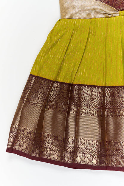 The Nesavu Girls Kanchi Silk Frock Girls Kanchi Silk Frock for Temple Visits and Festive Events Nesavu Nesavu girls kanchi silk frock for temple visits in semi jacquard kanchivaram silk design