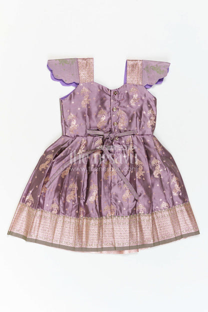 The Nesavu Girls Kanchi Silk Frock Girls Kanchi Silk Frock for Wedding Ceremonies and Festive Portraits Nesavu Nesavu Girls Kanchi Silk Frock With Grand Traditional Border For Weddings And Festive Portraits