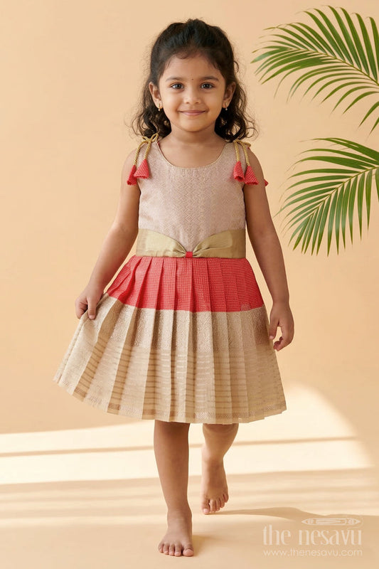 The Nesavu Girls Kanchi Silk Frock Girls Kanchi Silk Frock for Weddings and Festive Celebrations Nesavu 10 (NB) / Orange / Style 4 KSF005ED-10 Nesavu girls kanchi silk frock for weddings and festive occasions in semi bridal kanchivaram style