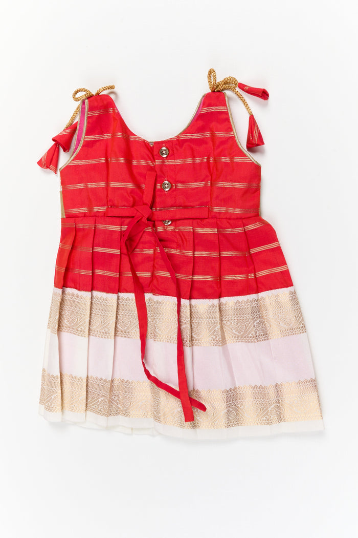 The Nesavu Girls Kanchi Silk Frock Girls Kanchi Silk Frock for Weddings and Festive Ceremonies Nesavu Nesavu girls kanchi silk frock for weddings in semi latest kanchivaram silk inspired design