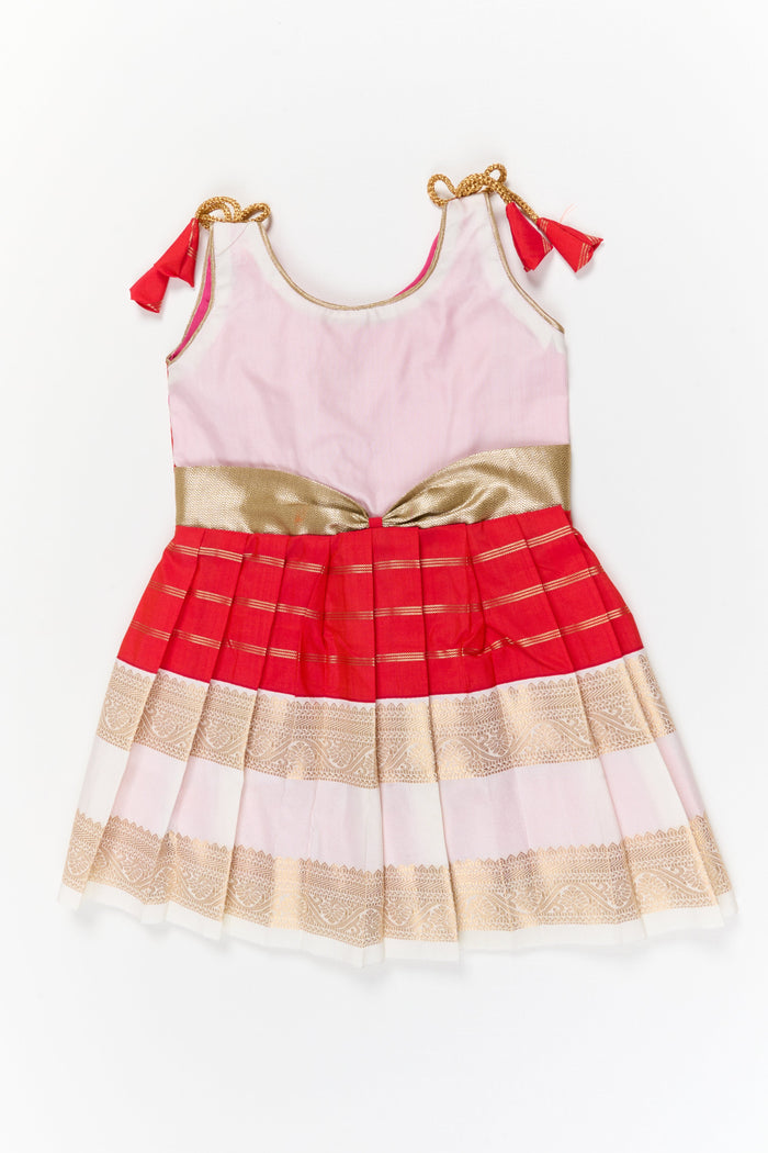The Nesavu Girls Kanchi Silk Frock Girls Kanchi Silk Frock for Weddings and Festive Ceremonies Nesavu 14 (6M) / Red / Style 2 KSF035CB-14 Nesavu girls kanchi silk frock for weddings in semi latest kanchivaram silk inspired design