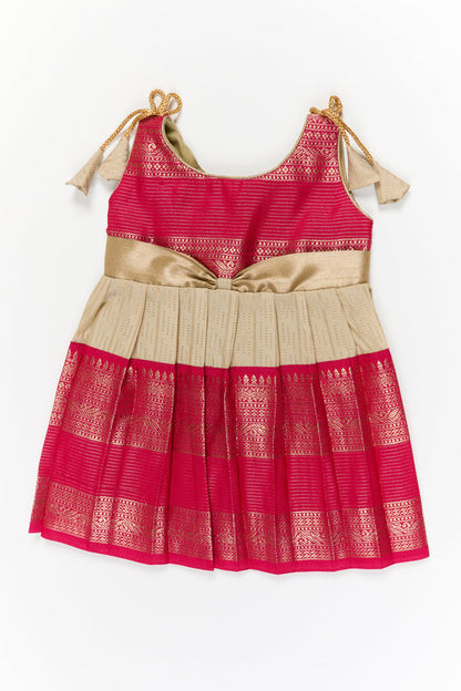 The Nesavu Girls Kanchi Silk Frock Girls Kanchi Silk Frock for Weddings and Festive Functions Nesavu 10 (NB) / Gold / Style 4 KSF023AD-10 Nesavu girls kanchi frock for weddings in semi designer kanchivaram silk inspired collection