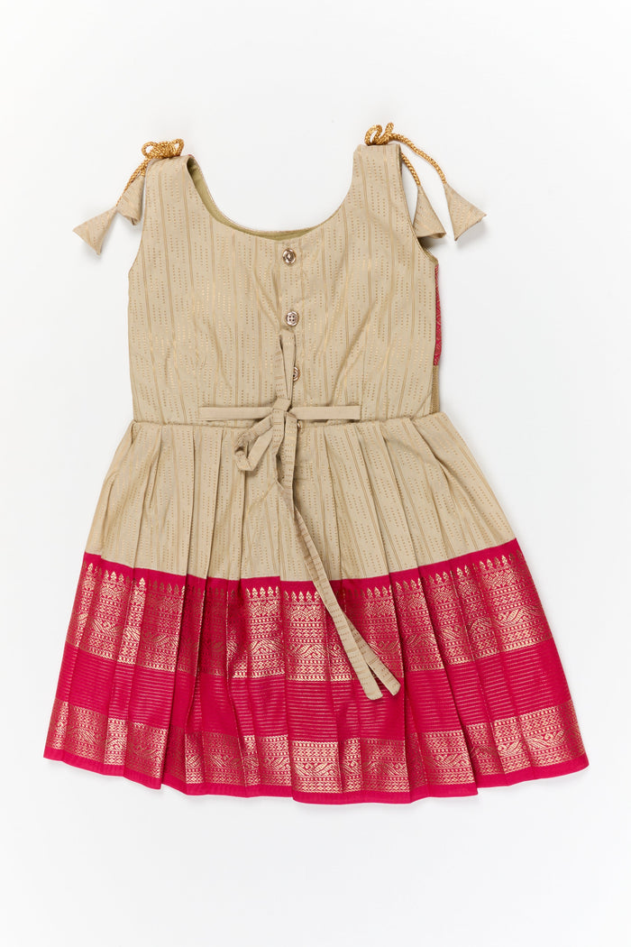 The Nesavu Girls Kanchi Silk Frock Girls Kanchi Silk Frock for Weddings and Festive Functions Nesavu Nesavu girls kanchi frock for weddings in semi designer kanchivaram silk inspired collection