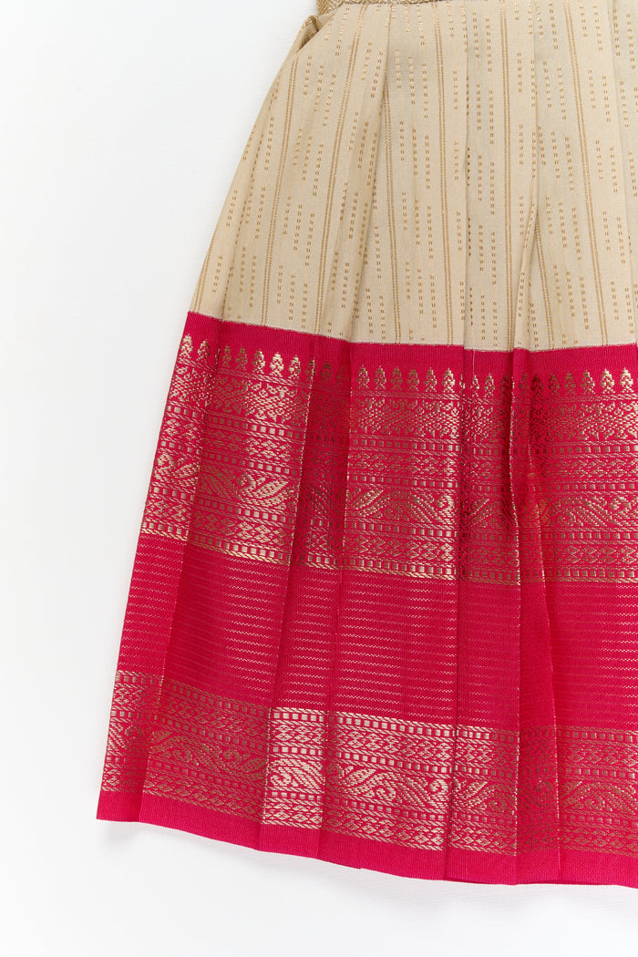 The Nesavu Girls Kanchi Silk Frock Girls Kanchi Silk Frock for Weddings and Festive Functions Nesavu Nesavu girls kanchi frock for weddings in semi designer kanchivaram silk inspired collection