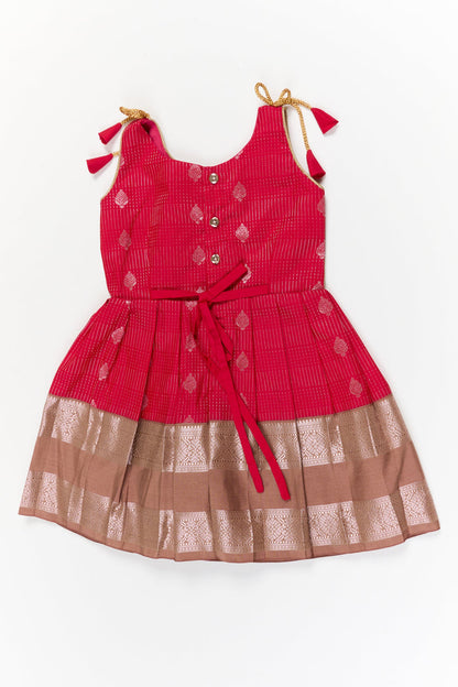 The Nesavu Girls Kanchi Silk Frock Girls Kanchi Silk Frock for Weddings and Festive Gatherings Nesavu Nesavu girls kanchi silk frock for weddings in semi designer bridal kanchivaram silk style