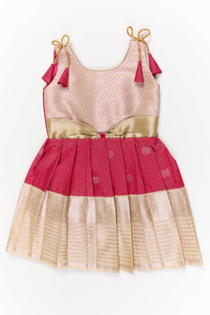 The Nesavu Girls Kanchi Silk Frock Girls Kanchi Silk Frock for Weddings and Temple Functions Nesavu 18 (2Y) / Red / Style 1 KSF005CA-18 Nesavu girls kanchi silk frock for weddings and temple functions in traditional kanchivaram style