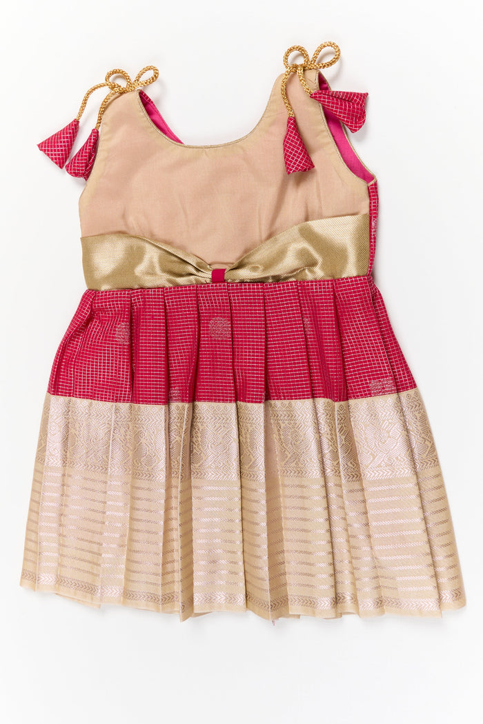 The Nesavu Girls Kanchi Silk Frock Girls Kanchi Silk Frock for Weddings and Temple Functions Nesavu 14 (6M) / Red / Style 3 KSF005CC-14 Nesavu girls kanchi silk frock for weddings and temple functions in traditional kanchivaram style