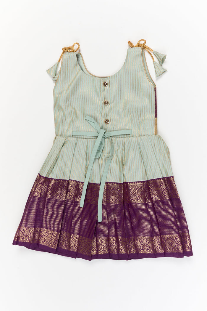 The Nesavu Girls Kanchi Silk Frock Girls Kanchi Silk Frock for Weddings and Traditional Events Nesavu Nesavu girls kanchi silk frock for weddings in semi jacquard kanchivaram silk inspired design