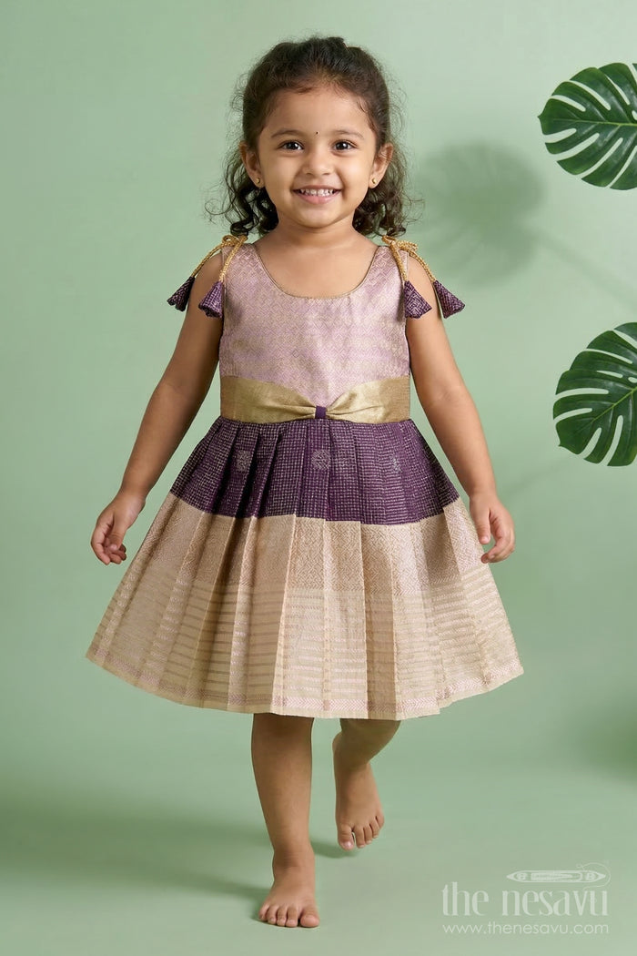 The Nesavu Girls Kanchi Silk Frock Girls Kanchi Silk Frock for Weddings and Traditional Functions Nesavu 10 (NB) / Purple / Style 4 KSF005AD-10 Nesavu girls kanchi silk frock for weddings and traditional festive celebrations