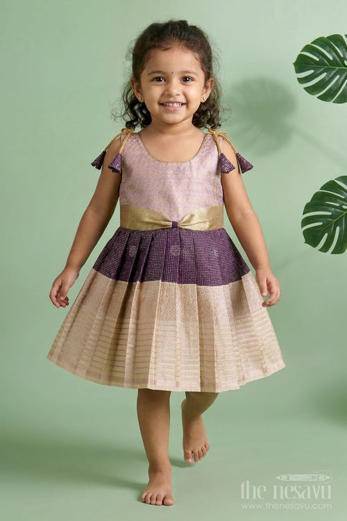 The Nesavu Girls Kanchi Silk Frock Girls Kanchi Silk Frock for Weddings and Traditional Functions Nesavu 10 (NB) / Purple / Style 4 KSF005AD-10 Nesavu girls kanchi silk frock for weddings and traditional festive celebrations