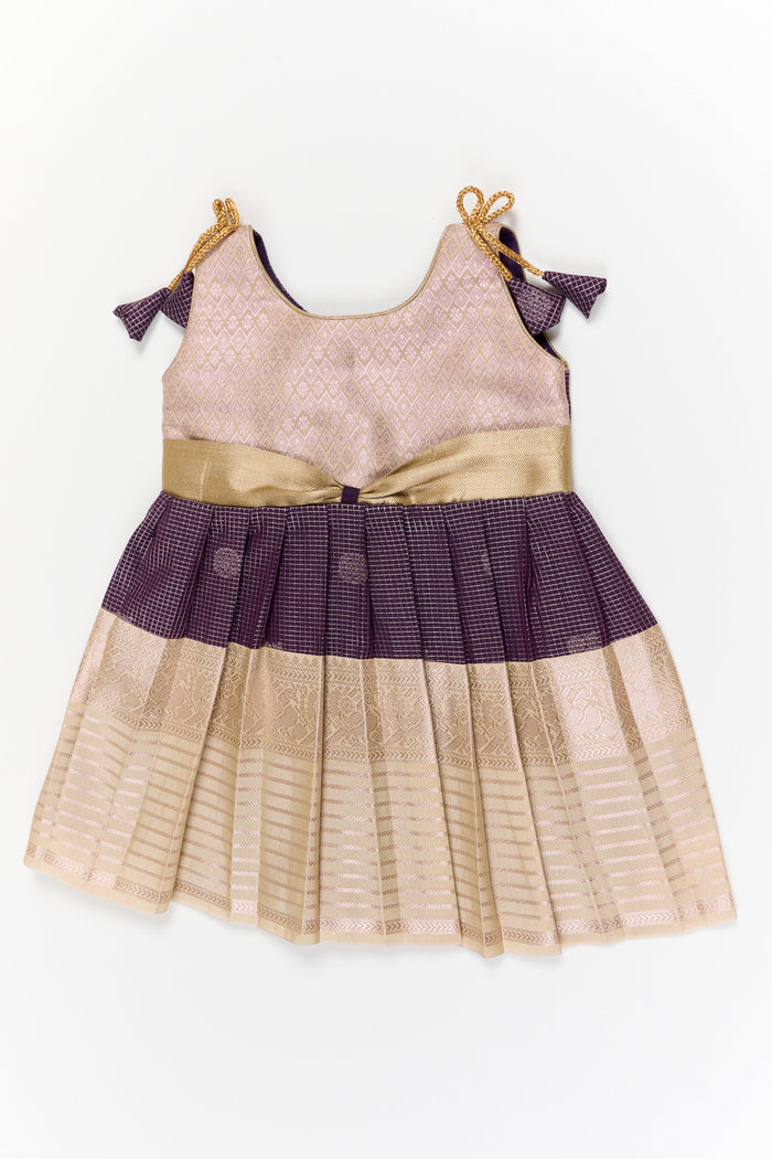 The Nesavu Girls Kanchi Silk Frock Girls Kanchi Silk Frock for Weddings and Traditional Functions Nesavu 14 (6M) / Purple / Style 1 KSF005AA-14 Nesavu girls kanchi silk frock for weddings and traditional festive celebrations