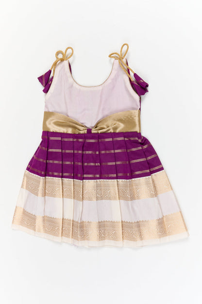 The Nesavu Girls Kanchi Silk Frock Girls Kanchi Silk Frock for Weddings Celebrations Nesavu 14 (6M) / Purple / Style 3 KSF035EC-14 Nesavu girls kanchi silk frock for weddings in latest kanchivaram silk inspired design
