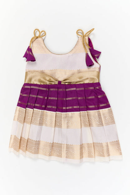 The Nesavu Girls Kanchi Silk Frock Girls Kanchi Silk Frock for Weddings Celebrations Nesavu 10 (NB) / Purple / Style 4 KSF035ED-10 Nesavu girls kanchi silk frock for weddings in latest kanchivaram silk inspired design