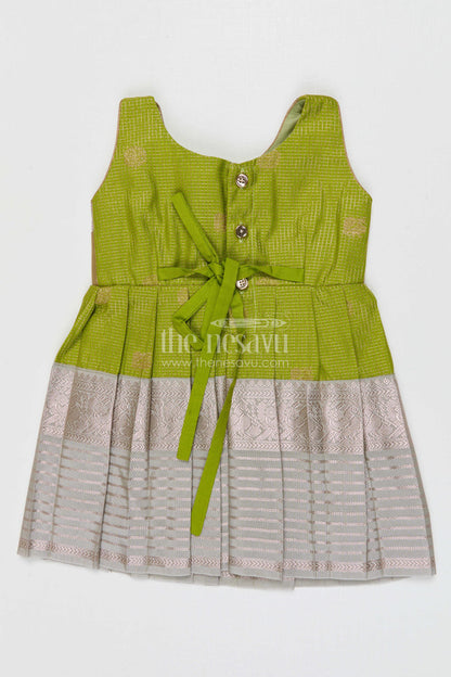 The Nesavu Girls Kanchi Silk Frock Girls Kanchi Silk Frock for Weddings Nesavu Nesavu Girls Semi Pure Kanchivaram Silk Frock Saree Inspired Design For Weddings And Festive Events