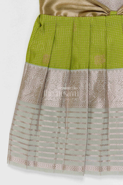 The Nesavu Girls Kanchi Silk Frock Girls Kanchi Silk Frock for Weddings Nesavu Nesavu Girls Semi Pure Kanchivaram Silk Frock Saree Inspired Design For Weddings And Festive Events