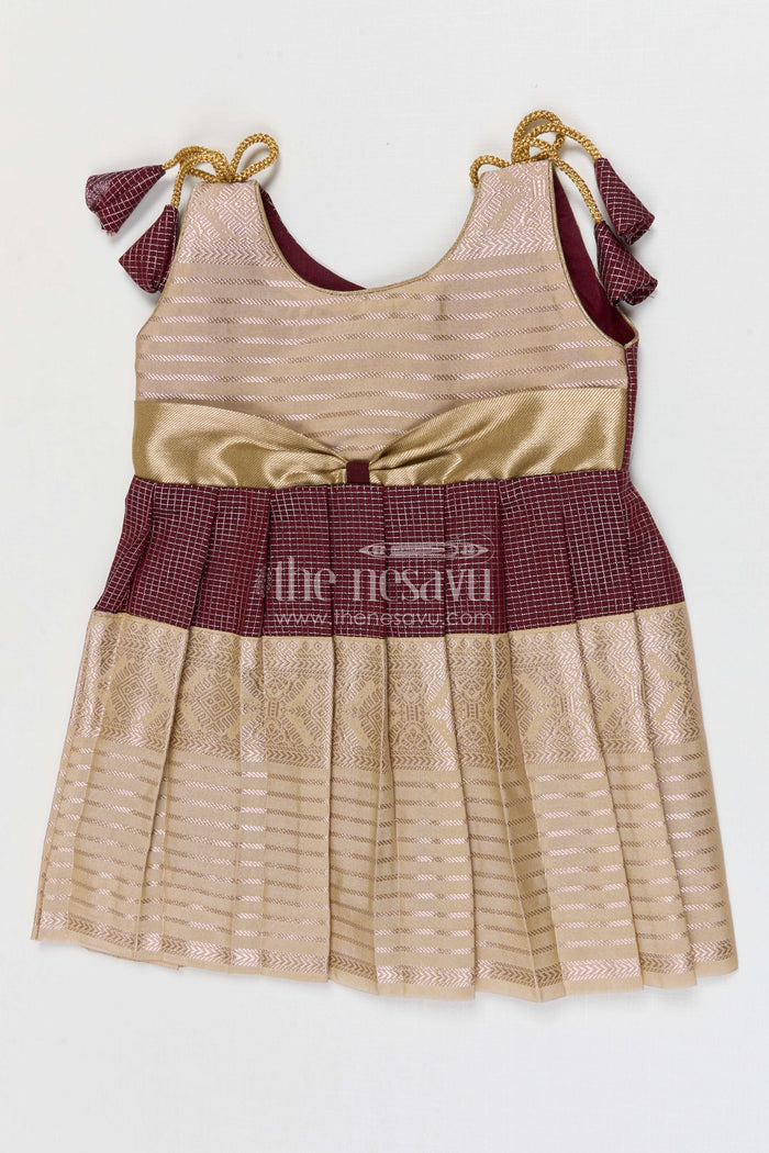 The Nesavu Girls Kanchi Silk Frock Girls Kanchi Silk Frock Weddings and Traditional Events Nesavu 10 (NB) / Brown / Style 4 KSF005BD-10 Nesavu Girls Kanchi Silk Frock Saree Inspired Design For Weddings And Festive Occasions