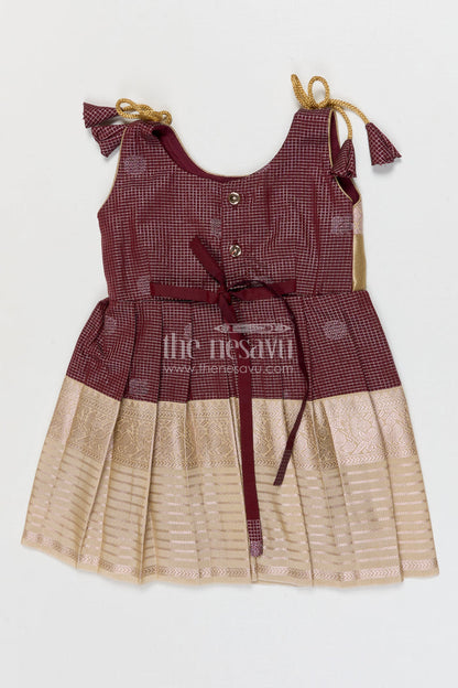 The Nesavu Girls Kanchi Silk Frock Girls Kanchi Silk Frock Weddings and Traditional Events Nesavu Nesavu Girls Kanchi Silk Frock Saree Inspired Design For Weddings And Festive Occasions