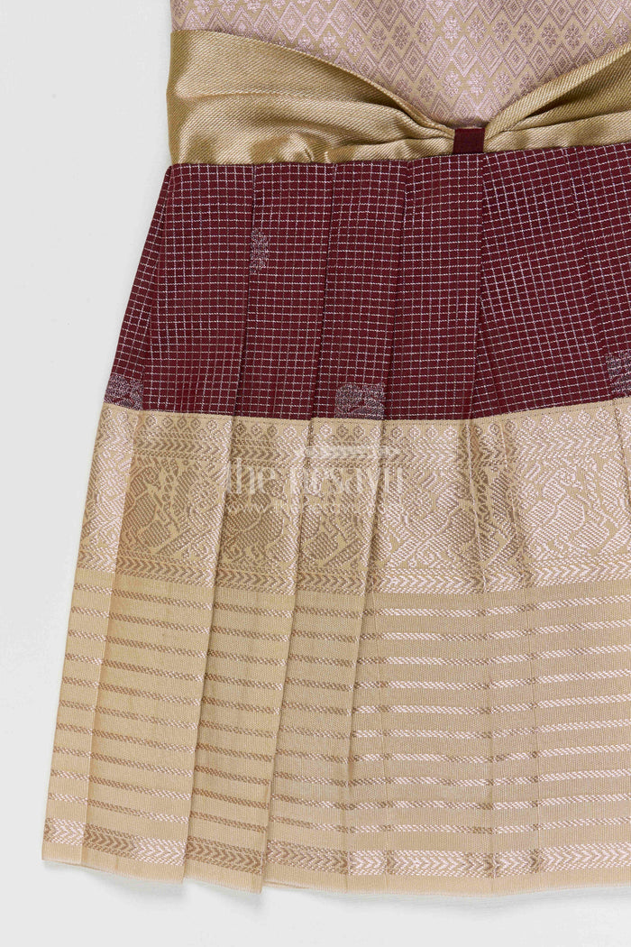 The Nesavu Girls Kanchi Silk Frock Girls Kanchi Silk Frock Weddings and Traditional Events Nesavu Nesavu Girls Kanchi Silk Frock Saree Inspired Design For Weddings And Festive Occasions
