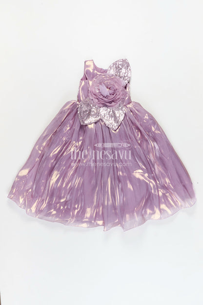 The Nesavu Girls Fancy Party Frock Girls Lavender Organza latest design long frock with Sequin Leaves and 3D Floral Appliqué Nesavu Nesavu Girls Lavender Organza Long Party Frock Floral Sequin Design latest design long frock