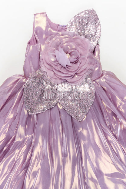 The Nesavu Girls Fancy Party Frock Girls Lavender Organza latest design long frock with Sequin Leaves and 3D Floral Appliqué Nesavu Nesavu Girls Lavender Organza Long Party Frock Floral Sequin Design latest design long frock