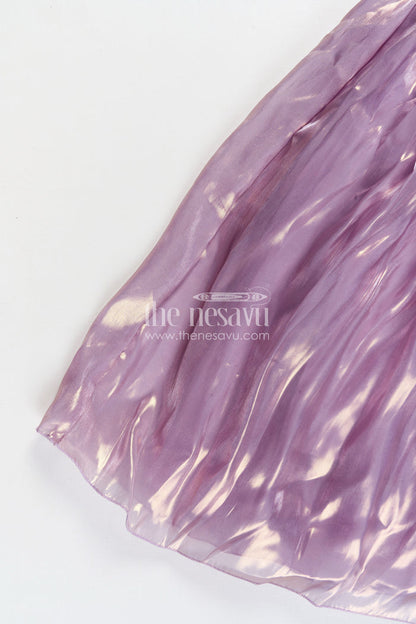 The Nesavu Girls Fancy Party Frock Girls Lavender Organza latest design long frock with Sequin Leaves and 3D Floral Appliqué Nesavu Nesavu Girls Lavender Organza Long Party Frock Floral Sequin Design latest design long frock