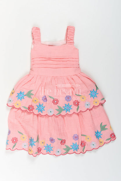 The Nesavu Girls Cotton Frock Girls Layered Frock for Playful Celebrations and Summer Outings Nesavu Nesavu Girls Layered Muslin Cotton Frock With Embroidery For Playful Celebrations