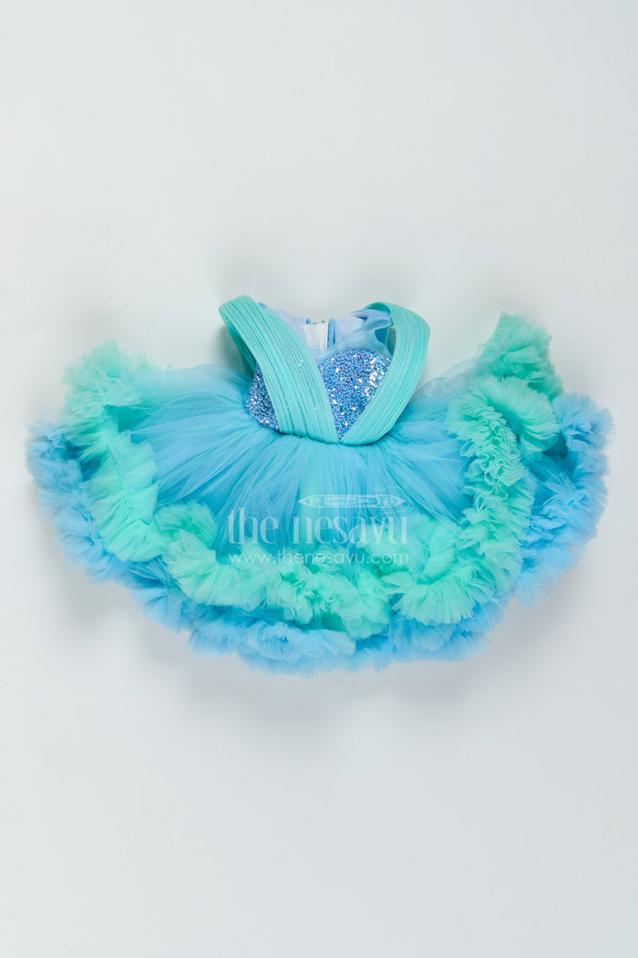 The Nesavu Girls Fancy Party Frock Girls Layered Net Frock for Birthday Parties and Twirl Moments Nesavu 16 (1Y) / Blue / Plain Net PF325A-16 Nesavu Girls Layered Net Frock For Birthday Parties Twirl Moments Milestone Celebrations And Photoshoots