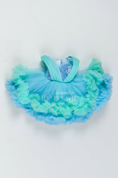 The Nesavu Girls Fancy Party Frock Girls Layered Net Frock for Birthday Parties and Twirl Moments Nesavu 16 (1Y) / Blue / Plain Net PF325A-16 Nesavu Girls Layered Net Frock For Birthday Parties Twirl Moments Milestone Celebrations And Photoshoots