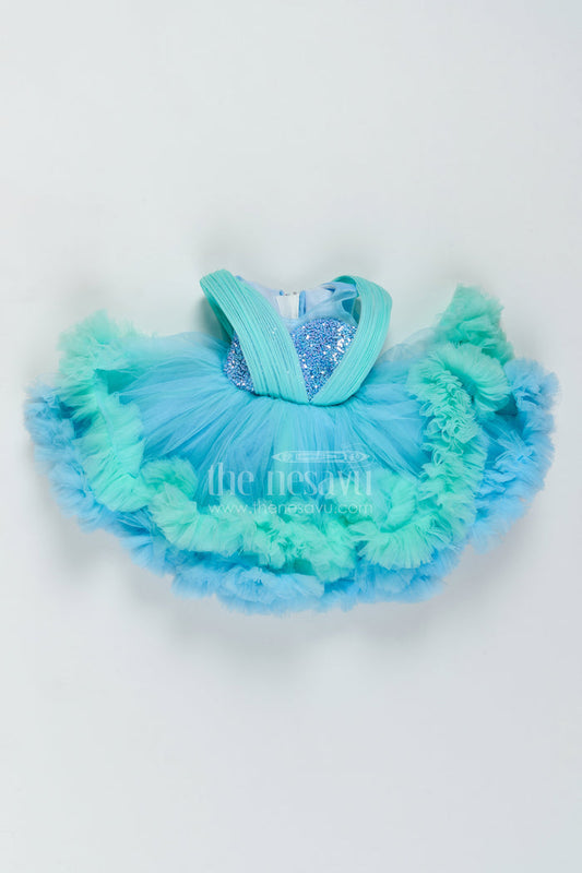 The Nesavu Girls Fancy Party Frock Girls Layered Net Frock for Birthday Parties and Twirl Moments Nesavu 16 (1Y) / Blue / Plain Net PF325A-16 Nesavu Girls Layered Net Frock For Birthday Parties Twirl Moments Milestone Celebrations And Photoshoots