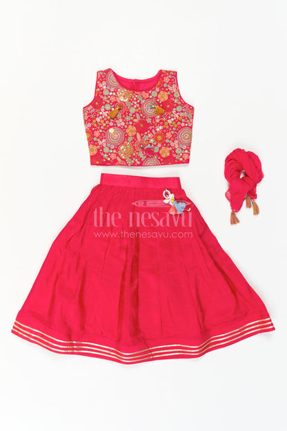 The Nesavu Girls Lehenga Choli Girls Lehenga Choli for Birthdays and Festive Celebrations Nesavu Nesavu Girls Lehenga Choli For Birthdays And Festive Occasions With Embroidered Yoke Viscose Silk Outfit