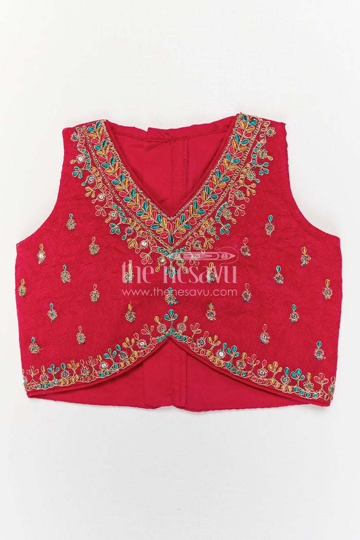 The Nesavu Girls Lehenga Choli Girls Lehenga Choli for Festive Celebrations and Birthday Parties Nesavu Nesavu Girls Textured Viscose Silk Lehenga Choli With Embroidered Yoke For Festive Celebrations