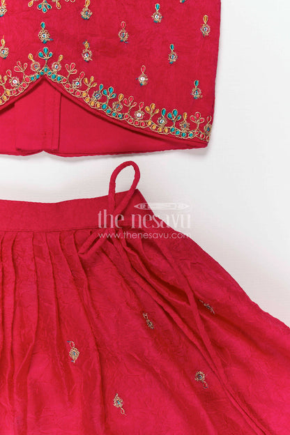 The Nesavu Girls Lehenga Choli Girls Lehenga Choli for Festive Celebrations and Birthday Parties Nesavu Nesavu Girls Textured Viscose Silk Lehenga Choli With Embroidered Yoke For Festive Celebrations