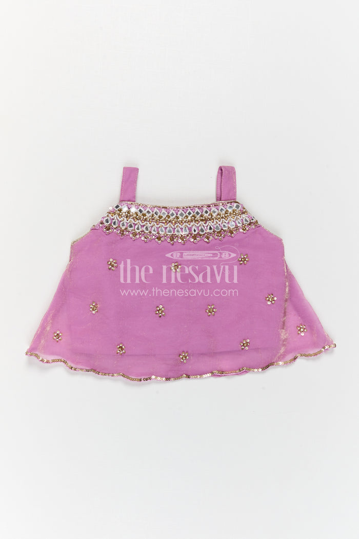 The Nesavu Girls Fancy Lehenga Girls Lehenga Choli for Festive Occasions and Culture Celebrations Nesavu Nesavu Girls Lehenga Choli With Mirror Embroidery Yoke In Kora Tissue Silk For Weddings And Festive Occasions