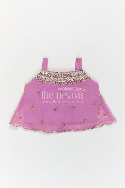 The Nesavu Girls Fancy Lehenga Girls Lehenga Choli for Festive Occasions and Culture Celebrations Nesavu Nesavu Girls Lehenga Choli With Mirror Embroidery Yoke In Kora Tissue Silk For Weddings And Festive Occasions
