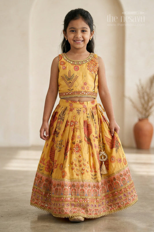 The Nesavu Girls Lehenga Choli Girls Lehenga Choli for Festive Occasions and Family Celebrations Nesavu 16 (1Y) / Yellow / Viscose Silk GL879A-16 Nesavu girls viscose silk printed lehenga choli for festive occasions weddings and family celebrations