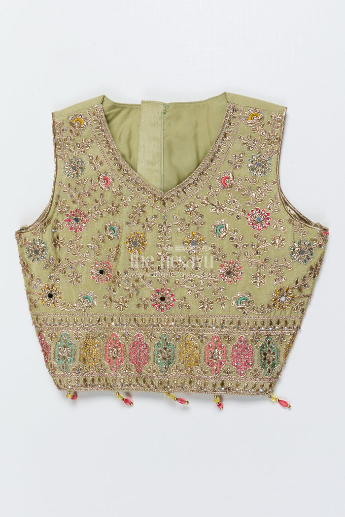 The Nesavu Girls Lehenga Choli Girls Lehenga Choli for Wedding and Festive Celebrations Nesavu Nesavu girls lehenga choli green silk designer embroidery weddings Diwali