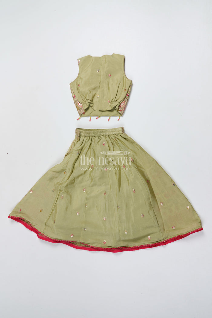 The Nesavu Girls Lehenga Choli Girls Lehenga Choli for Wedding and Festive Celebrations Nesavu Nesavu girls lehenga choli green silk designer embroidery weddings Diwali