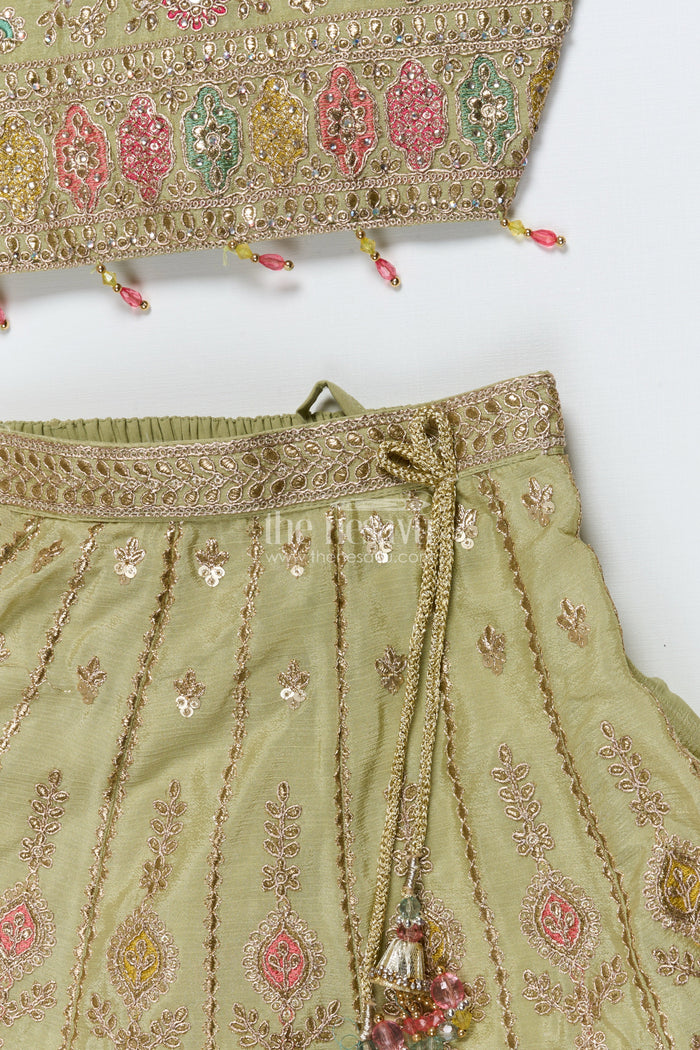 The Nesavu Girls Lehenga Choli Girls Lehenga Choli for Wedding and Festive Celebrations Nesavu Nesavu girls lehenga choli green silk designer embroidery weddings Diwali