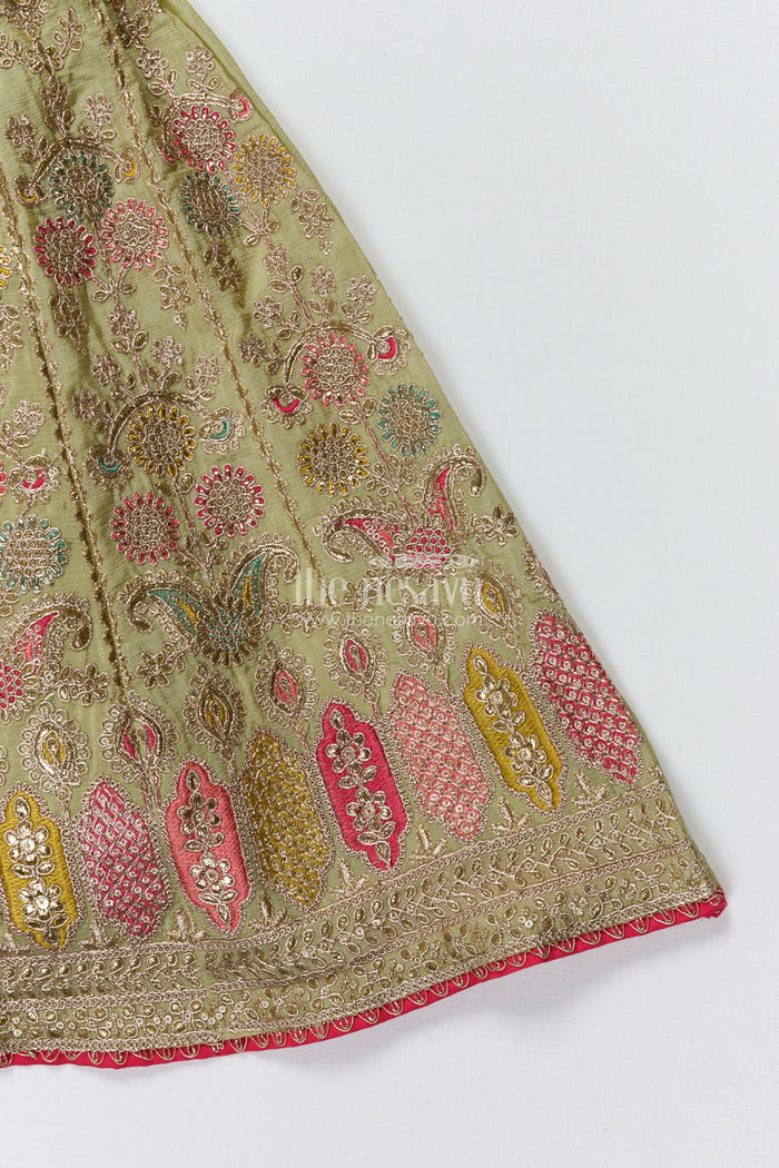 The Nesavu Girls Lehenga Choli Girls Lehenga Choli for Wedding and Festive Celebrations Nesavu Nesavu girls lehenga choli green silk designer embroidery weddings Diwali