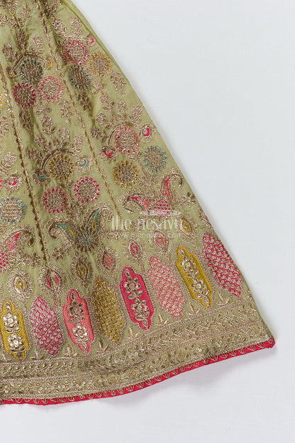 The Nesavu Girls Lehenga Choli Girls Lehenga Choli for Wedding and Festive Celebrations Nesavu Nesavu girls lehenga choli green silk designer embroidery weddings Diwali