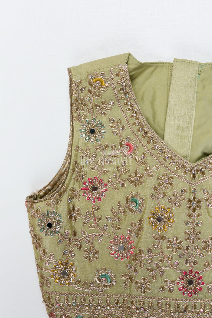 The Nesavu Girls Lehenga Choli Girls Lehenga Choli for Wedding and Festive Celebrations Nesavu Nesavu girls lehenga choli green silk designer embroidery weddings Diwali