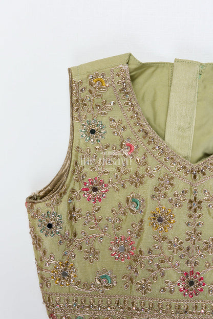 The Nesavu Girls Lehenga Choli Girls Lehenga Choli for Wedding and Festive Celebrations Nesavu Nesavu girls lehenga choli green silk designer embroidery weddings Diwali