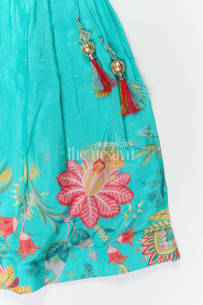 The Nesavu Girls Lehenga Choli Girls Lehenga Choli for Weddings and Festivals Events Nesavu Nesavu girls modal silk lehenga choli for weddings and festive celebrations with floral digital print