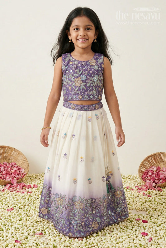 The Nesavu Girls Lehenga Choli Girls Lehenga Choli for Weddings and Festive Celebrationals Nesavu 24 (5Y) / Purple / Georgette GL883BB-24 Nesavu Girls Lehenga Choli For Weddings And Festive Occasions With Georgette Fabric And Embroidered Yoke