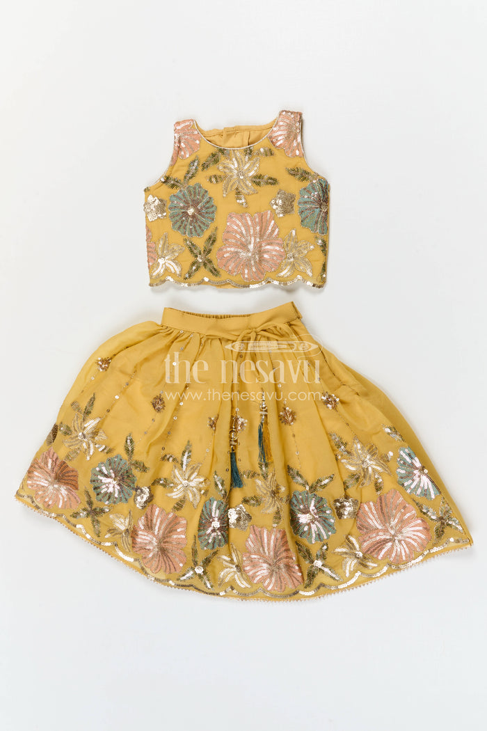 The Nesavu Girls Lehenga Choli Girls Lehenga Choli for Weddings and Festive Family Celebrations Nesavu Nesavu Girls Viscose Silk Lehenga Choli With Embroidered Yoke For Weddings And Festive Celebrations