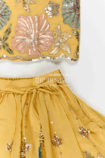 The Nesavu Girls Lehenga Choli Girls Lehenga Choli for Weddings and Festive Family Celebrations Nesavu Nesavu Girls Viscose Silk Lehenga Choli With Embroidered Yoke For Weddings And Festive Celebrations