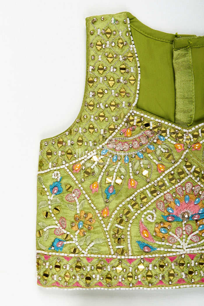 The Nesavu Girls Lehenga Choli Girls Lehenga Choli Set for Weddings and Traditional Family Celebrations Nesavu Nesavu girls lehenga choli set embroidered tissue silk  ideal weddings festive occasions