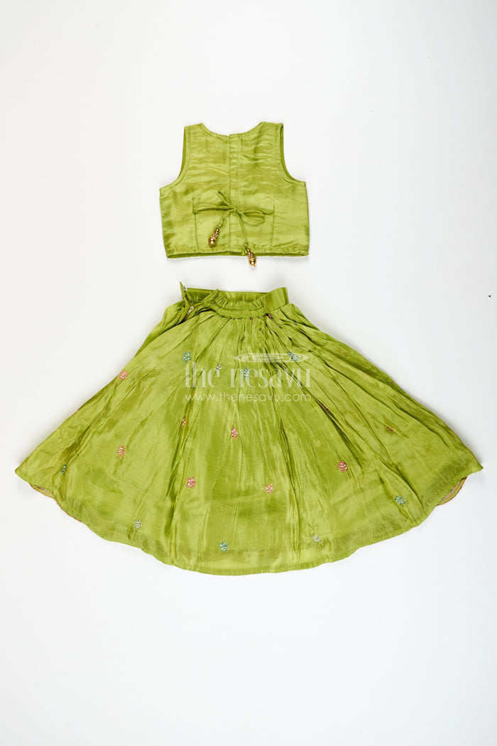 The Nesavu Girls Lehenga Choli Girls Lehenga Choli Set for Weddings and Traditional Family Celebrations Nesavu Nesavu girls lehenga choli set embroidered tissue silk  ideal weddings festive occasions