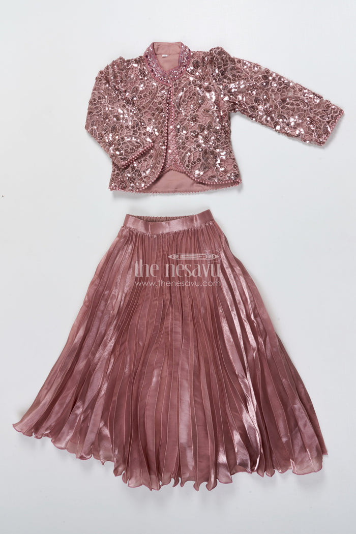 The Nesavu Girls Lehenga Choli Girls Lehenga Choli with Embroidered Jacket for Festive Parties Nesavu Nesavu purple girls lehenga choli organza embroidered jacket festive occasions