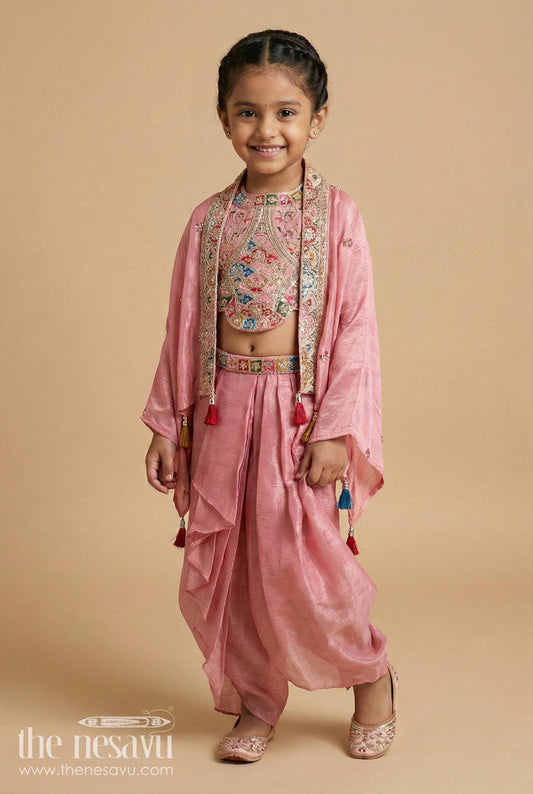 The Nesavu Girls Lehenga Choli Girls Lehenga Choli with Flared Skirt and Traditional Dupatta Nesavu 16 (1Y) / Peach GL705A-16 Nesavu traditional lehenga choli set girls dupatta